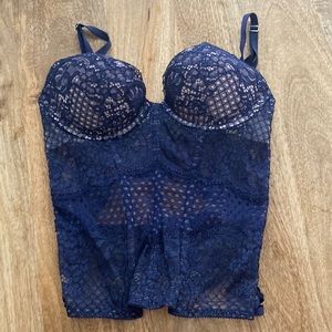 Victoria Secret Corset Top Navy Blue and Tan 34B